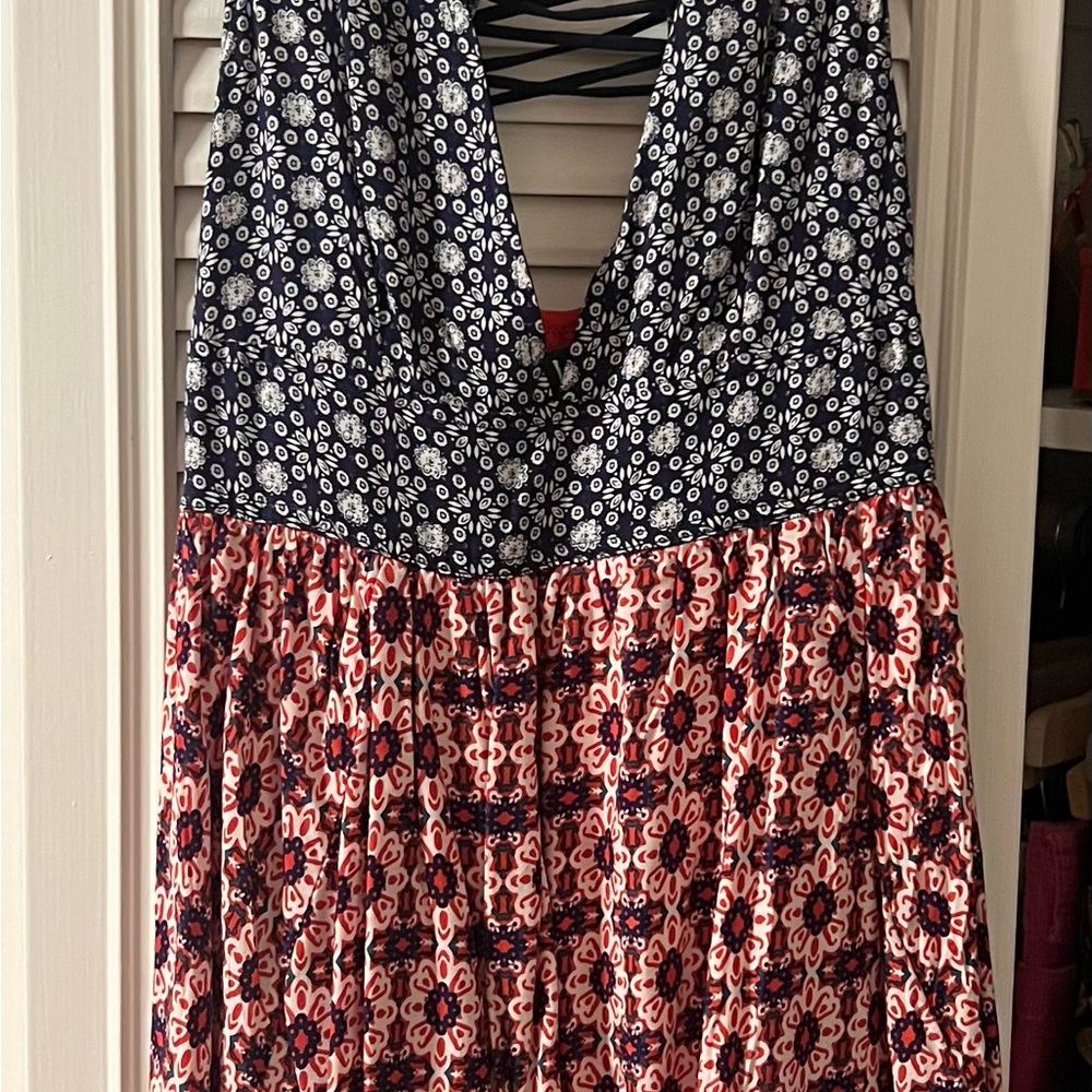 Lulu's Red and Navy Floral Maxi Dress